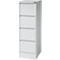 Une armoire de classement blanche à quatre tiroirs. Il y a une serrure en haut.