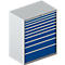 Schäfer Shop Select Armoire à tiroirs 64-36, 10 tiroirs, jusqu'à 200 kg, L 1193 x P 725 x H 1450 mm, aluminium blanc/bleu gentiane
