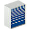 Schäfer Shop Select Armoire à tiroirs 64-36, 10 tiroirs, jusqu'à 200 kg, L 1193 x P 725 x H 1450 mm, gris clair/bleu azur