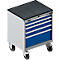 Schäfer Shop Select Armoire à tiroirs avec roulettes WSK 18-27, 4 tiroirs, jusqu'à 200 kg, L 411 x P 572 x H 770 mm, bleu gentiane/aluminium blanc