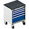 Schäfer Shop Select Armoire à tiroirs avec roulettes WSK 18-27, 4 tiroirs, jusqu'à 200 kg, L 411 x P 572 x H 770 mm, bleu gentiane/gris clair
