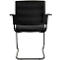 Schwarzer Besucherstuhl, Rückenlehne mit Netzstoff. Armlehnen, Sitz und Gestell sind ebenfalls schwarz.