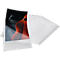 Several clear sleeves stacked over an image of a red car seat.