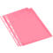 Two pink transparent document sleeves lying on top of each other. The left one has perforations for folders.