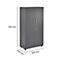 Grey cabinet with two doors, silver handles and a lock. Dimensions: 1514x800x420 mm.