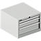 Caja de herramientas gris con tres cajones. Superficie superior con cerradura. Logotipo 'SCHWEISS' en el lateral.