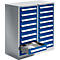 Schäfer Shop Select cajonera SF 180, 18 cajones, aluminio blanco RAL 9006 mono azul RAL 5010