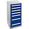 Schäfer Shop Select cajonera SF 70, 7 cajones, aluminio blanco RAL 9006 azul genciana RAL 5010
