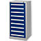 Schäfer Shop Select cajonera SF 90, 9 cajones, aluminio blanco RAL 9006 mono azul RAL 5010