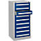 Schäfer Shop Select cajonera SF 90, 9 cajones, aluminio blanco RAL 9006 mono azul RAL 5010