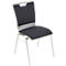 Une chaise élégante avec une assise et un dossier rembourrés gris foncé. Le cadre est argenté et élégant.