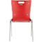 Chaise rouge avec pieds chromés, photographiée sur fond blanc.