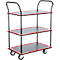 Schäfer Shop Select Chariot à plateaux 130L, 3 plateaux, acier peint époxy, roues PUR, L 485 x P 710/775 x H 1000 mm, jusqu'à 220 kg, noir/rouge