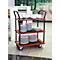 Schäfer Shop Select Chariot à plateaux 130L, 3 plateaux, acier peint époxy, roues PUR, L 485 x P 710/775 x H 1000 mm, jusqu'à 220 kg, noir/rouge