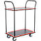 Schäfer Shop Select Chariot à plateaux 220DB, 3 plateaux, acier peint époxy, roues PUR, L 615 x P 880/965 x H 1000 mm, jusqu'à 370 kg, noir/rouge