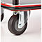 Schäfer Shop Select Chariot à plateaux 220DB, 3 plateaux, acier peint époxy, roues PUR, L 615 x P 880/965 x H 1000 mm, jusqu'à 370 kg, noir/rouge