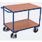 Schäfer Shop Select Chariot de transport pour usage intensif, panneau acier/MDF, décor bleu gentiane/hêtre, 2 plateaux, L 1200 x l 800 mm, roulettes TPE avec EasySTOP, jusqu'à 500 kg