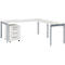 Schäfer Shop Select complete set LOGIN, 4-poots bureau 1800 mm, 4-poots aanbouwtafel, verrijdbaar onderstel, lichtgrijs