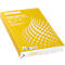 Yellow paper package with text. The paper is from SchäferShop, Paper@Print, DIN A3, 80g, 500 sheets. Print with environmental labels.