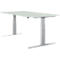 Height-adjustable desk, rectangular light table top, gray base.