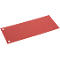 Rectangular red sheet with two holes.