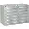 Grey tool cabinet with drawers, handles and lock.