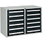 Gray tool cabinet with 12 drawers. The drawers are dark gray with silver handles.