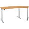 Corner desk with height-adjustable legs, light wood top, metal frame.