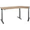 Light brown corner desk with gray frame. The table is height adjustable and is empty.