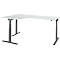 Corner desk with gray frame and white tabletop, ergonomic design.