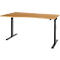 Height-adjustable desk, light brown tabletop, gray legs.