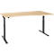Light brown height-adjustable desk, black legs, slightly rounded edge.