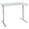 White height-adjustable desk with a rectangular tabletop and silver legs.
