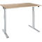 Light brown rectangular desk with a gray frame, shown in perspective from the front.