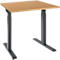 Height-adjustable desk with wooden top and anthracite-colored frame. The tabletop is rectangular.