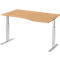Schäfer Shop Select ERGO-T escritorio, regulable eléctricamente en altura, forma libre, fijación a la derecha, pie en T, An 1800 x Al 725-1185 mm, haya/aluminio blanco
