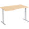 Schäfer Shop Select ERGO-T escritorio, regulable eléctricamente en altura, forma libre, fijación a la izquierda, pata en T, An 1800 x Al 725-1185 mm, decoración arce/aluminio blanco