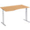 Schäfer Shop Select ERGO-T escritorio, regulable eléctricamente en altura, forma libre, fijación a la izquierda, pata en T, An 1800 x Al 725-1185 mm, decoración haya/aluminio blanco