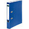 Blue binder with white spine and silver details. The paper inside is white.