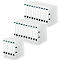 Several white binders with dark green stripes, stacked.