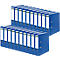 Blue binders, white label, arranged in a stack.
