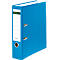 Blue binder with white label and text. The binder is open.