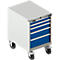 Schäfer Shop Select Gereedschapskast verrijdbaar WSK 36-27, 5 laden, H 920 mm, enkele vergrendeling, staal, 200 kg draagvermogen, licht-grijs/enziumblauw