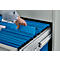 Schäfer Shop Select Hängeregisterschrank B 780 x T 580 x H 1350 mm, Stahlblech lichtgrau, 4 Schubfächer zweibahnig + 50 DIN A4 Hängemappen, blau