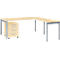 Schäfer Shop Select juego completo LOGIN, escritorio de 4 patas 1800 mm, mesa complementaria de 4 patas, pedestal móvil, decoración de arce