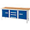 Schäfer Shop Select Kastenwerkbank PWi 200-4, beuken multiplexplaat, met stalen rand, tot 750 kg, B 2000 x D 700 x H 840 mm, gentiaanblauw/blank aluminiumkleur