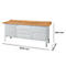 Werkbank met houten blad, lichtgrijze kastdeuren en laden. Afmetingen: 2000 x 700 x 840 mm.