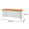 Werkbank met houten blad, lichtgrijze kastdeuren en laden. Afmetingen: 2000 x 700 x 840 mm.