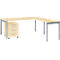 Schäfer Shop Select Kit complet LOGIN, bureau 4 pieds 1800 mm, table d'extension 4 pieds, caisson à roulettes, décor érable