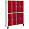 Schäfer Shop Select Kledinglocker, 4 x 2 compartimenten, met poten, cilinderslot, Deur robijnrood